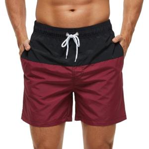 imageSILKWORLD Mens Swim Trunks Quick Dry Beach Shorts with PocketsBlackwine Red