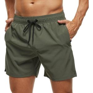 imageSILKWORLD Mens Swim Trunks Quick Dry Beach Shorts with PocketsMq18ziparmy Green