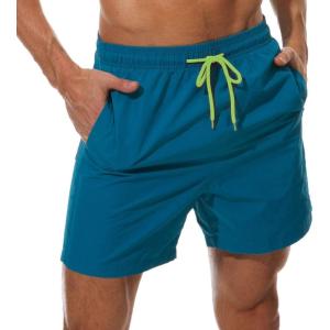 imageSILKWORLD Mens Swim Trunks Quick Dry Beach Shorts with PocketsPeacock BlueGreen Drawstring