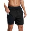 imageSILKWORLD 7 Inch Mens Swim Trunks with Compression Liner QuickDry Bathing Suit with Zipper Pockets7inchBlack