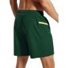 imageSILKWORLD 7 Inch Mens Swim Trunks with Compression Liner QuickDry Bathing Suit with Zipper Pockets7inchDark Green