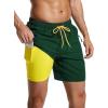 imageSILKWORLD 7 Inch Mens Swim Trunks with Compression Liner QuickDry Bathing Suit with Zipper Pockets7inchDark Green