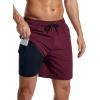 imageSILKWORLD 7 Inch Mens Swim Trunks with Compression Liner QuickDry Bathing Suit with Zipper Pockets7inchWine Red