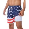 imageSILKWORLD 7 Inch Mens Swim Trunks with Compression Liner QuickDry Bathing Suit with Zipper PocketsBlue  Red White Stars  Stripes