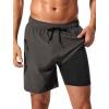 imageSILKWORLD 7 Inch Mens Swim Trunks with Compression Liner QuickDry Bathing Suit with Zipper PocketsDark Grey 01
