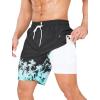 imageSILKWORLD 7 Inch Mens Swim Trunks with Compression Liner QuickDry Bathing Suit with Zipper PocketsGradient Black Coconut Tree