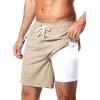 imageSILKWORLD 7 Inch Mens Swim Trunks with Compression Liner QuickDry Bathing Suit with Zipper PocketsKhaki 01