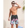 imageSILKWORLD Mens Swim Trunks with Compression Liner 9 Inch Long Bathing Suit 2 in 1 Beach Quick Dry Shorts with PocketsBlack Pink Coconut Trees