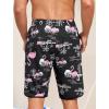 imageSILKWORLD Mens Swim Trunks with Compression Liner 9 Inch Long Bathing Suit 2 in 1 Beach Quick Dry Shorts with PocketsBlack Pink Flamingo
