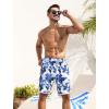 imageSILKWORLD Mens Swim Trunks with Compression Liner 9 Inch Long Bathing Suit 2 in 1 Beach Quick Dry Shorts with PocketsBlue White Triangle
