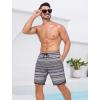imageSILKWORLD Mens Swim Trunks with Compression Liner 9 Inch Long Bathing Suit 2 in 1 Beach Quick Dry Shorts with PocketsGrayish Blue Stripes