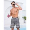 imageSILKWORLD Mens Swim Trunks with Compression Liner 9 Inch Long Bathing Suit 2 in 1 Beach Quick Dry Shorts with PocketsGrayish Blue Stripes
