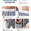 imageSILKWORLD Mens Swim Trunks with Compression Liner 9 Inch Long Bathing Suit 2 in 1 Beach Quick Dry Shorts with PocketsGrey White Stripes