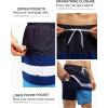 imageSILKWORLD Quick Dry Mens Swim Trunks with Compression Liner 7quot Mens Bathing Suits with Zip Pockets10adark Blueblue Stripes