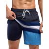 imageSILKWORLD Quick Dry Mens Swim Trunks with Compression Liner 7quot Mens Bathing Suits with Zip Pockets10adark Blueblue Stripes