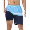 imageSILKWORLD Quick Dry Mens Swim Trunks with Compression Liner 7quot Mens Bathing Suits with Zip Pockets13agreyblue Stripes