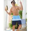 imageSILKWORLD Quick Dry Mens Swim Trunks with Compression Liner 7quot Mens Bathing Suits with Zip Pockets13agreyblue Stripes