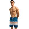 imageSILKWORLD Quick Dry Mens Swim Trunks with Compression Liner 7quot Mens Bathing Suits with Zip Pockets14adark Blueorange Stripes