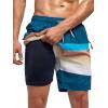 imageSILKWORLD Quick Dry Mens Swim Trunks with Compression Liner 7quot Mens Bathing Suits with Zip Pockets14adark Blueorange Stripes