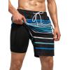 imageSILKWORLD Quick Dry Mens Swim Trunks with Compression Liner 7quot Mens Bathing Suits with Zip Pockets4ablackblue Stripes