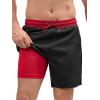 imageSILKWORLD Quick Dry Mens Swim Trunks with Compression Liner 7quot Mens Bathing Suits with Zip PocketsBlack Red