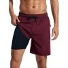 imageSILKWORLD 7 Inch Mens Swim Trunks with Compression Liner QuickDry Bathing Suit with Zipper Pockets7inchWine Red