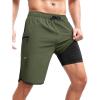 imageSILKWORLD Mens Swim Trunks with Compression Liner 9 Inch Long Bathing Suit 2 in 1 Beach Quick Dry Shorts with PocketsArmy Green