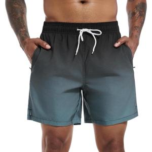 imageSILKWORLD Mens Swim Trunks Quick Dry Beach Shorts with PocketsMq18zipblack Ink Green Gradient