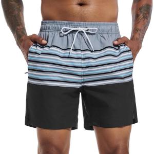 imageSILKWORLD Mens Swim Trunks Quick Dry Beach Shorts with PocketsMq18zipgray  Blue and Black Stripes