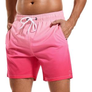 imageSILKWORLD Mens Swim Trunks Quick Dry Beach Shorts with PocketsMq18ziprose  Red Gradient