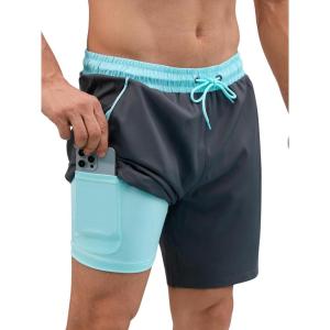 imageSILKWORLD Quick Dry Mens Swim Trunks with Compression Liner 7quot Mens Bathing Suits with Zip PocketsDark Grey