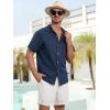 imageSILKWORLD Mens Beachwear Sets Including Mens Swim Trunks with Compression Liner ampamp Mens Navy Blue Cotton Linen Button Down Short Sleeve Shirts
