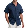 imageSILKWORLD Mens Beachwear Sets Including Mens Swim Trunks with Compression Liner ampamp Mens Navy Blue Cotton Linen Button Down Short Sleeve Shirts