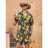 imageSILKWORLD Mens Casual Button Down Shirts 2 Piece Short Sleeve Outfits Hawaiian Shirt and Shorts SetA2yellow Leaf