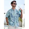 imageSILKWORLD Mens Casual Button Down Shirts Short Sleeve Band Collar Shirts Cotton Linen Mens Henley Hawaiian Shirt with Pocket11anavy Coconut Tree