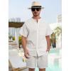 imageSILKWORLD Mens Casual Button Down Shirts Short Sleeve Band Collar Shirts Cotton Linen Mens Henley Hawaiian Shirt with Pocket1awhite