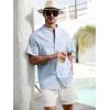 imageSILKWORLD Mens Casual Button Down Shirts Short Sleeve Band Collar Shirts Cotton Linen Mens Henley Hawaiian Shirt with Pocket2alight Blue