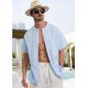 imageSILKWORLD Mens Casual Button Down Shirts Short Sleeve Band Collar Shirts Cotton Linen Mens Henley Hawaiian Shirt with Pocket2alight Blue
