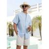 imageSILKWORLD Mens Casual Button Down Shirts Short Sleeve Band Collar Shirts Cotton Linen Mens Henley Hawaiian Shirt with Pocket2alight Blue