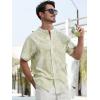 imageSILKWORLD Mens Casual Button Down Shirts Short Sleeve Band Collar Shirts Cotton Linen Mens Henley Hawaiian Shirt with Pocket8agreen Leaves
