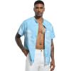 imageSILKWORLD Mens Casual Button Down Shirts Short Sleeve Band Collar Shirts Cotton Linen Mens Henley Hawaiian Shirt with Pocket9alight Blue Leaves