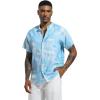 imageSILKWORLD Mens Casual Button Down Shirts Short Sleeve Band Collar Shirts Cotton Linen Mens Henley Hawaiian Shirt with Pocket9alight Blue Leaves