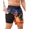 imageSILKWORLD Mens Swim Trunks 6quot Quick Dry Bathing Suit Beach Swimming Shorts with Compression Liner and Zipper PocketsZ01 Gradient Black Orange Tree