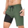 imageSILKWORLD Mens Swim Trunks with Compression Liner Quick Dry 9quot Bathing Suit Summer Beach Swimming Shorts with Zip PocketsA02army Green