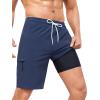 imageSILKWORLD Mens Swim Trunks with Compression Liner Quick Dry 9quot Bathing Suit Summer Beach Swimming Shorts with Zip PocketsA03navy