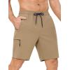 imageSILKWORLD Mens Swim Trunks with Compression Liner Quick Dry 9quot Bathing Suit Summer Beach Swimming Shorts with Zip PocketsA07khaki