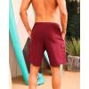 imageSILKWORLD Mens Swim Trunks with Compression Liner Quick Dry Bathing Suits 9 Inch Swimming Shorts with Cargo PocketsDark Red
