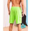 imageSILKWORLD Mens Swim Trunks with Compression Liner Quick Dry Bathing Suits 9 Inch Swimming Shorts with Cargo PocketsFluorescent Green