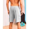 imageSILKWORLD Mens Swim Trunks with Compression Liner Quick Dry Bathing Suits 9 Inch Swimming Shorts with Cargo PocketsLight Grey