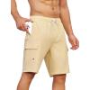 imageSILKWORLD Mens Swim Trunks with Compression Liner Quick Dry Bathing Suits 9 Inch Swimming Shorts with Cargo PocketsLight Khaki